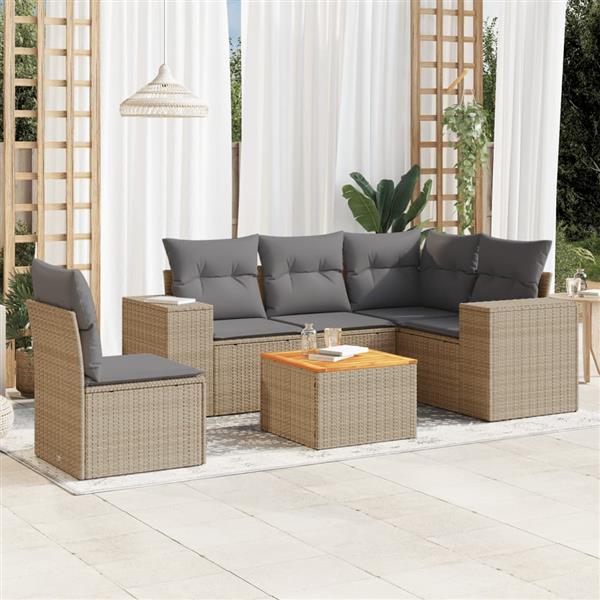 Grote foto vidaxl 6 delige loungeset met kussens poly rattan beige tuin en terras tuinmeubelen