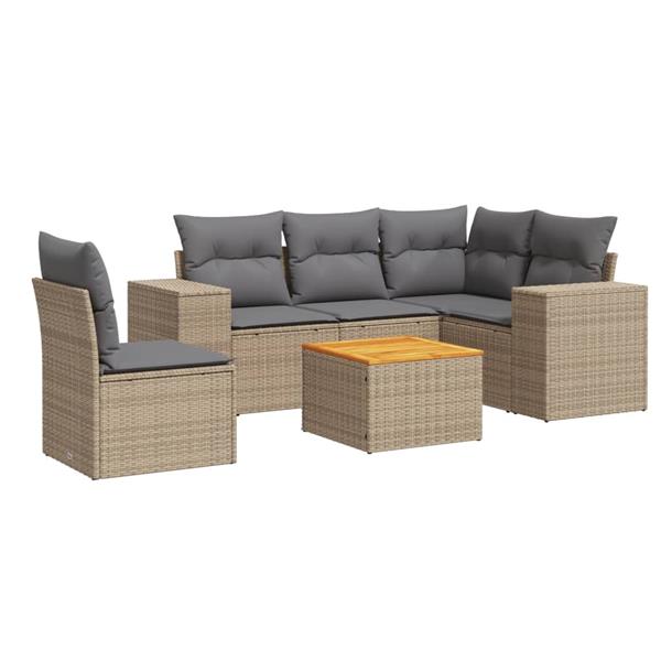 Grote foto vidaxl 6 delige loungeset met kussens poly rattan beige tuin en terras tuinmeubelen