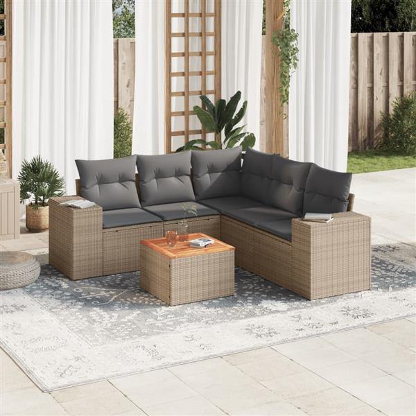 Grote foto vidaxl 6 delige loungeset met kussens poly rattan beige tuin en terras tuinmeubelen