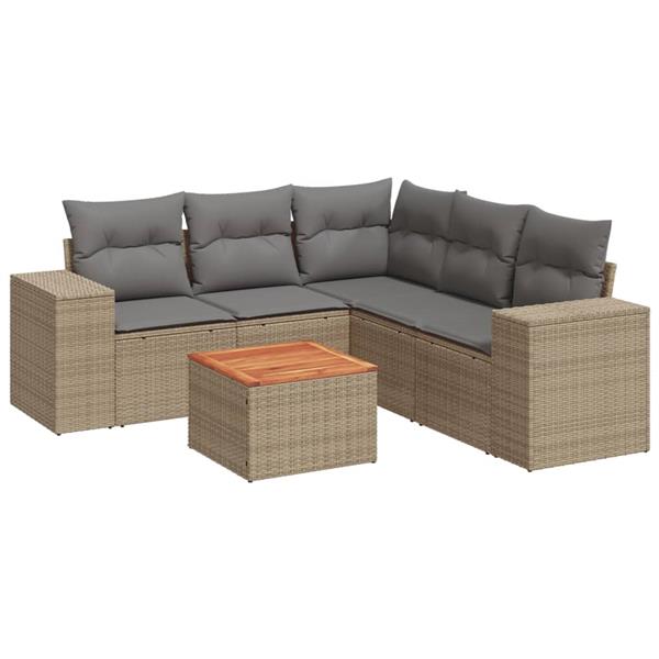 Grote foto vidaxl 6 delige loungeset met kussens poly rattan beige tuin en terras tuinmeubelen
