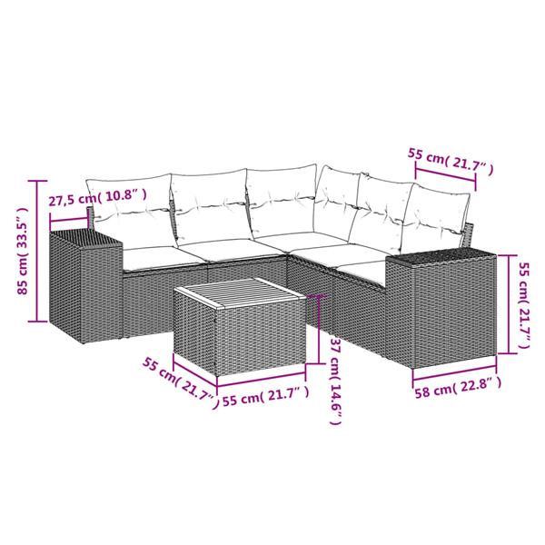 Grote foto vidaxl 6 delige loungeset met kussens poly rattan beige tuin en terras tuinmeubelen