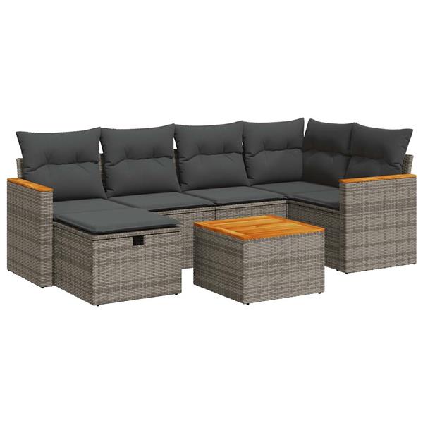Grote foto vidaxl 7 delige loungeset met kussens poly rattan grijs tuin en terras tuinmeubelen