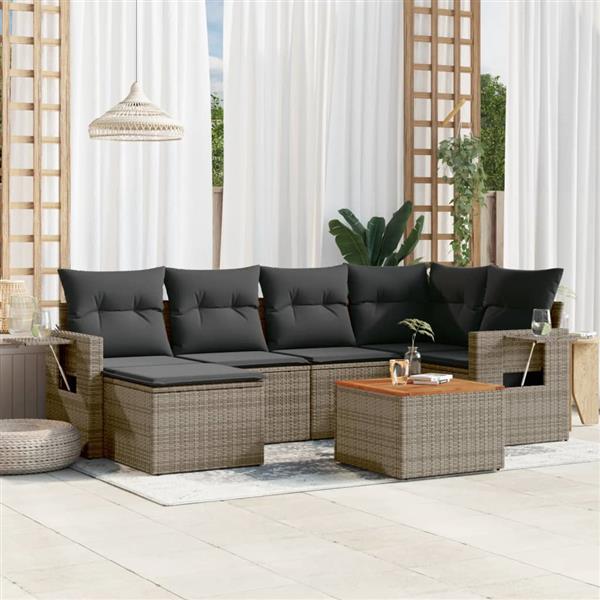 Grote foto vidaxl 7 delige loungeset met kussens poly rattan grijs tuin en terras tuinmeubelen