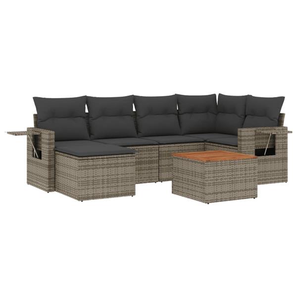 Grote foto vidaxl 7 delige loungeset met kussens poly rattan grijs tuin en terras tuinmeubelen