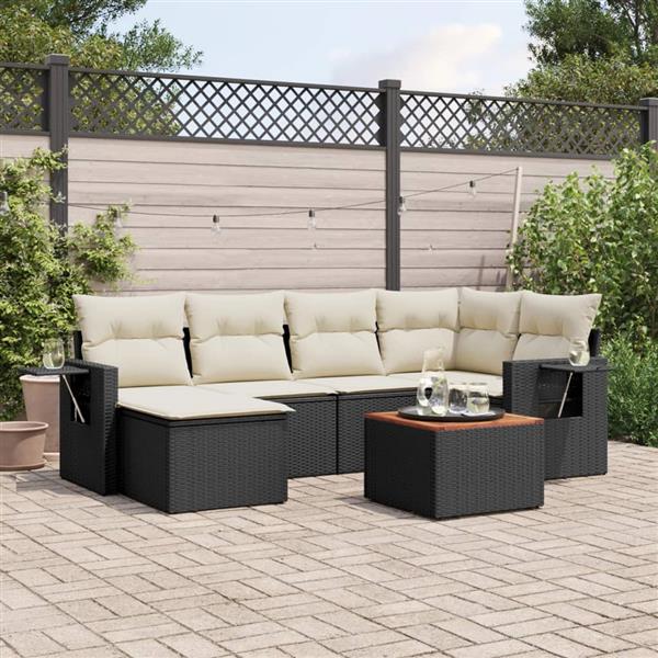 Grote foto vidaxl 7 delige loungeset met kussens poly rattan zwart tuin en terras tuinmeubelen