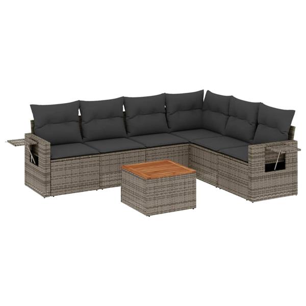 Grote foto vidaxl 7 delige loungeset met kussens poly rattan grijs tuin en terras tuinmeubelen