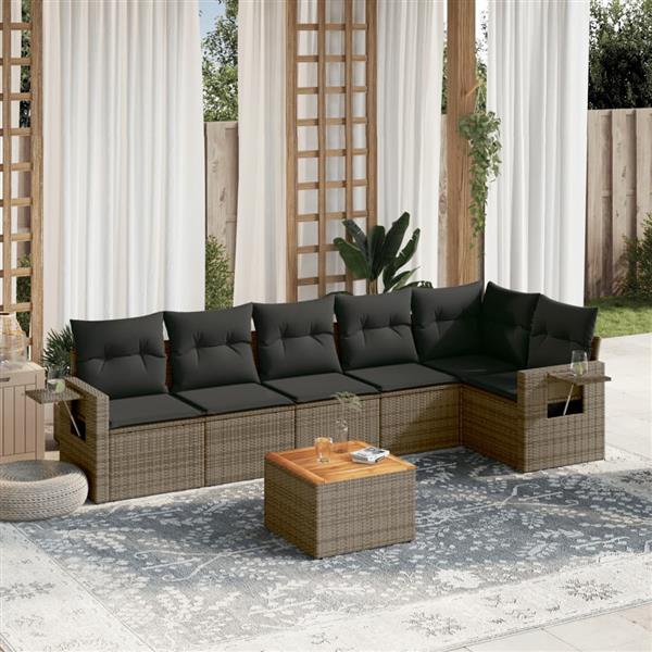 Grote foto vidaxl 7 delige loungeset met kussens poly rattan grijs tuin en terras tuinmeubelen