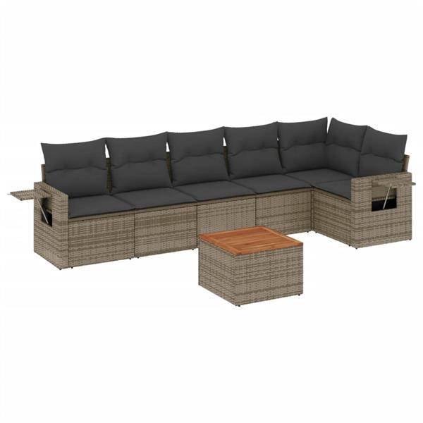 Grote foto vidaxl 7 delige loungeset met kussens poly rattan grijs tuin en terras tuinmeubelen