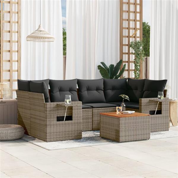 Grote foto vidaxl 7 delige loungeset met kussens poly rattan grijs tuin en terras tuinmeubelen