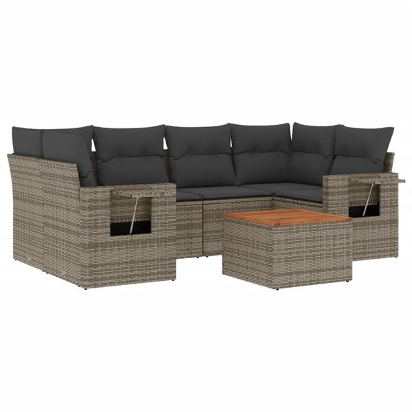 Grote foto vidaxl 7 delige loungeset met kussens poly rattan grijs tuin en terras tuinmeubelen