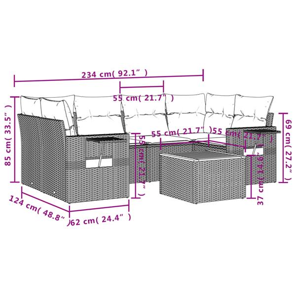 Grote foto vidaxl 7 delige loungeset met kussens poly rattan grijs tuin en terras tuinmeubelen