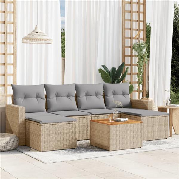 Grote foto vidaxl 7 delige loungeset met kussens poly rattan beige tuin en terras tuinmeubelen