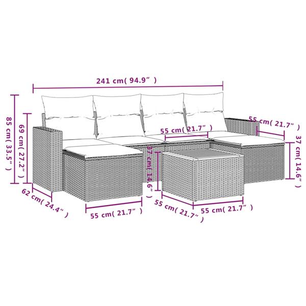 Grote foto vidaxl 7 delige loungeset met kussens poly rattan beige tuin en terras tuinmeubelen