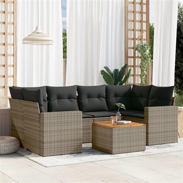 Grote foto vidaxl 7 delige loungeset met kussens poly rattan grijs tuin en terras tuinmeubelen