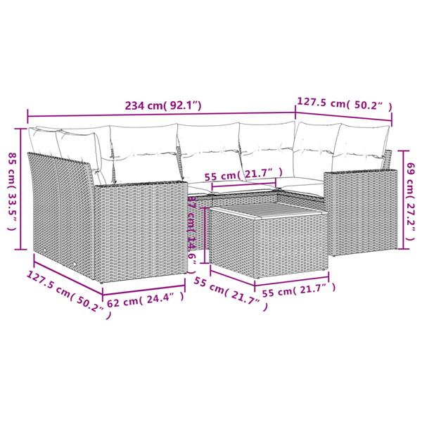 Grote foto vidaxl 7 delige loungeset met kussens poly rattan grijs tuin en terras tuinmeubelen