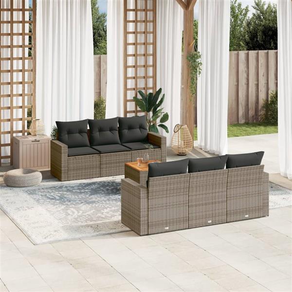 Grote foto vidaxl 7 delige loungeset met kussens poly rattan grijs tuin en terras tuinmeubelen
