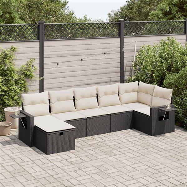Grote foto vidaxl 7 delige loungeset met kussens poly rattan zwart tuin en terras tuinmeubelen