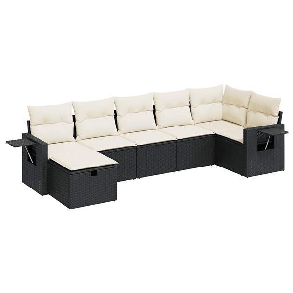 Grote foto vidaxl 7 delige loungeset met kussens poly rattan zwart tuin en terras tuinmeubelen