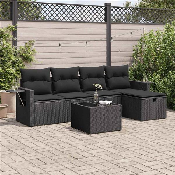 Grote foto vidaxl 6 delige loungeset met kussens poly rattan zwart tuin en terras tuinmeubelen