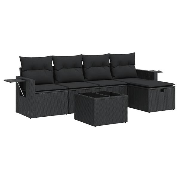 Grote foto vidaxl 6 delige loungeset met kussens poly rattan zwart tuin en terras tuinmeubelen