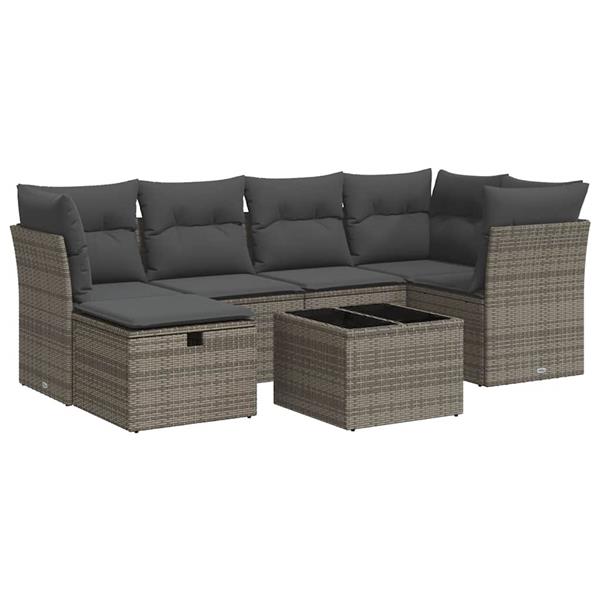 Grote foto vidaxl 7 delige loungeset met kussens poly rattan grijs tuin en terras tuinmeubelen