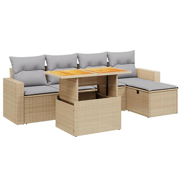 Grote foto vidaxl 6 delige loungeset met kussens poly rattan beige tuin en terras tuinmeubelen