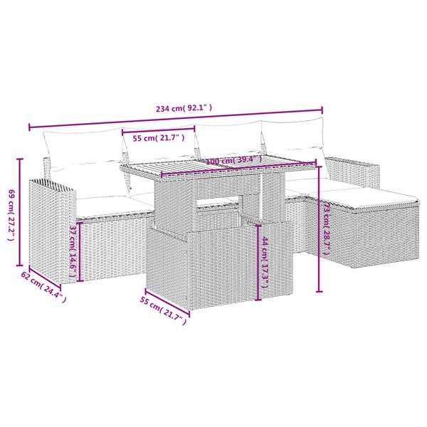 Grote foto vidaxl 6 delige loungeset met kussens poly rattan beige tuin en terras tuinmeubelen