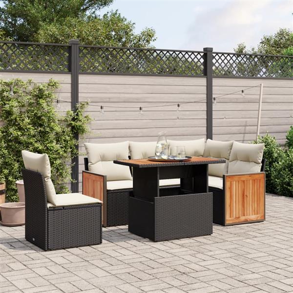 Grote foto vidaxl 6 delige loungeset met kussens poly rattan zwart tuin en terras tuinmeubelen