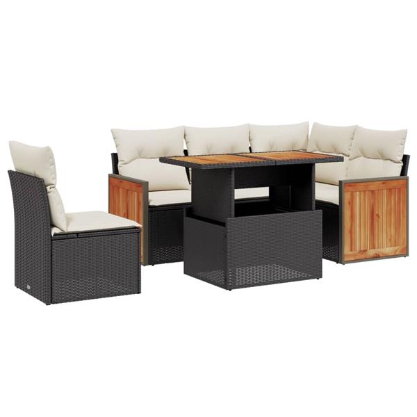 Grote foto vidaxl 6 delige loungeset met kussens poly rattan zwart tuin en terras tuinmeubelen