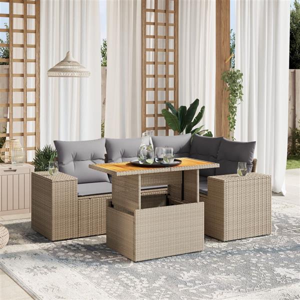 Grote foto vidaxl 5 delige loungeset met kussens poly rattan beige tuin en terras tuinmeubelen