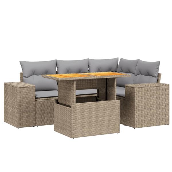 Grote foto vidaxl 5 delige loungeset met kussens poly rattan beige tuin en terras tuinmeubelen