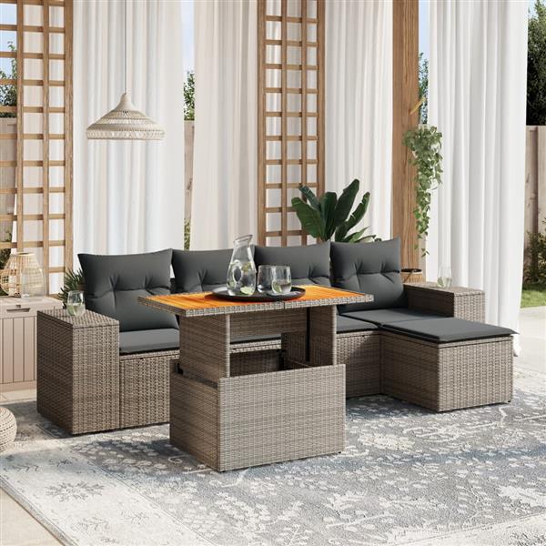 Grote foto vidaxl 6 delige loungeset met kussens poly rattan grijs tuin en terras tuinmeubelen