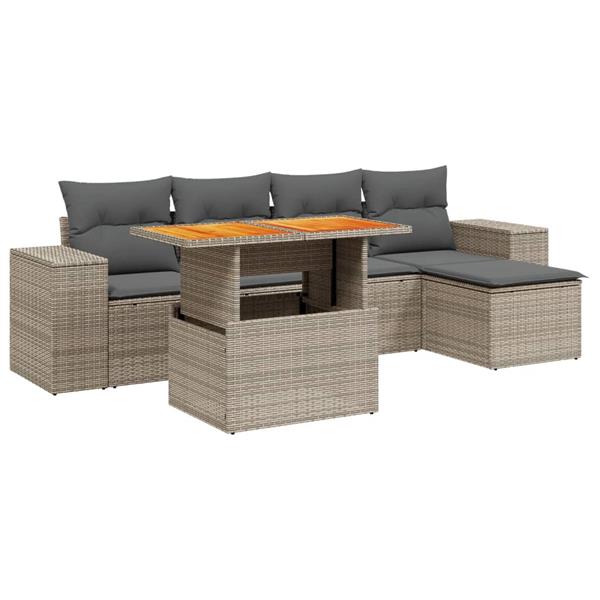 Grote foto vidaxl 6 delige loungeset met kussens poly rattan grijs tuin en terras tuinmeubelen