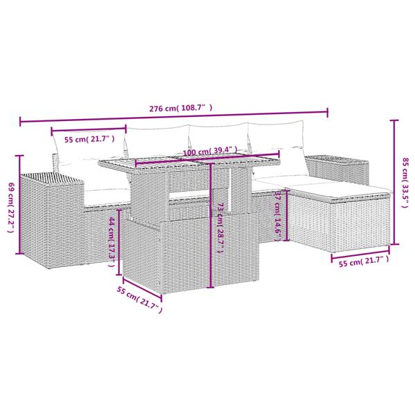 Grote foto vidaxl 6 delige loungeset met kussens poly rattan grijs tuin en terras tuinmeubelen