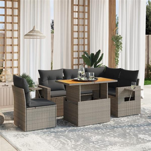 Grote foto vidaxl 6 delige loungeset met kussens poly rattan grijs tuin en terras tuinmeubelen