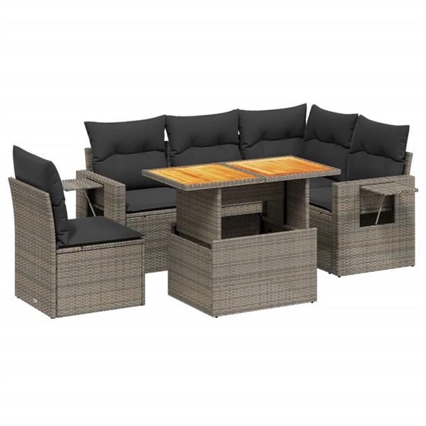 Grote foto vidaxl 6 delige loungeset met kussens poly rattan grijs tuin en terras tuinmeubelen