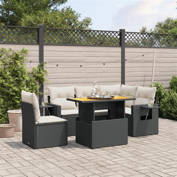 Grote foto vidaxl 6 delige loungeset met kussens poly rattan zwart tuin en terras tuinmeubelen