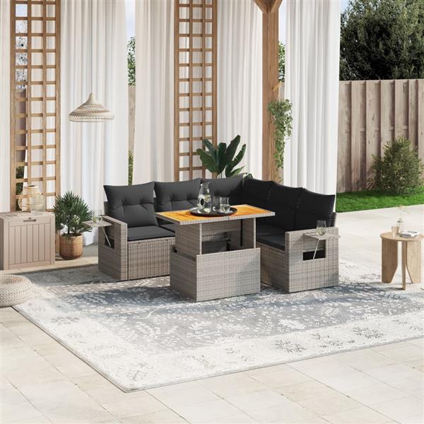 Grote foto vidaxl 6 delige loungeset met kussens poly rattan grijs tuin en terras tuinmeubelen