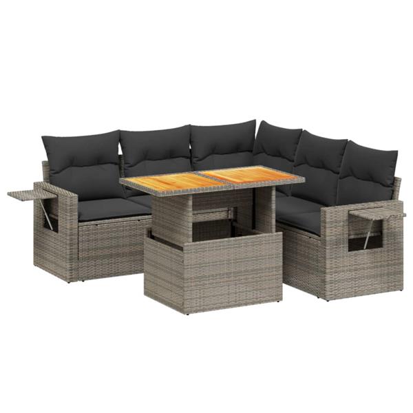 Grote foto vidaxl 6 delige loungeset met kussens poly rattan grijs tuin en terras tuinmeubelen