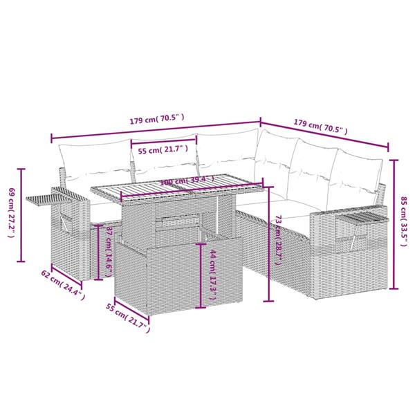 Grote foto vidaxl 6 delige loungeset met kussens poly rattan grijs tuin en terras tuinmeubelen