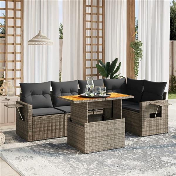 Grote foto vidaxl 6 delige loungeset met kussens poly rattan grijs tuin en terras tuinmeubelen