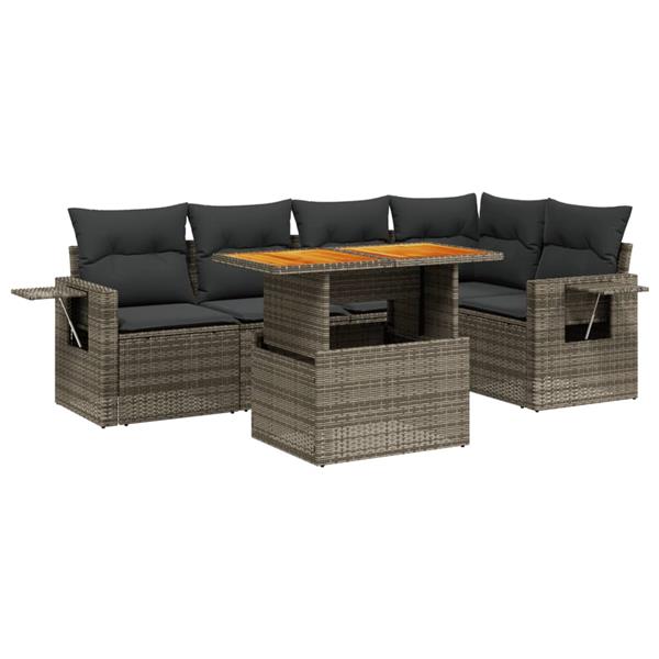 Grote foto vidaxl 6 delige loungeset met kussens poly rattan grijs tuin en terras tuinmeubelen