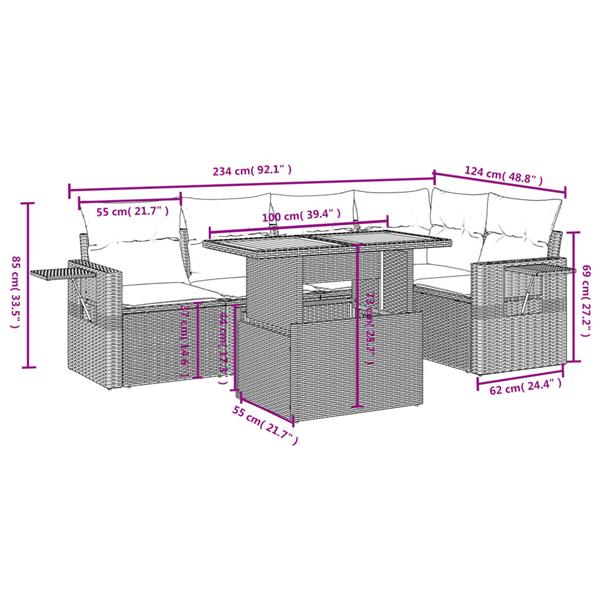 Grote foto vidaxl 6 delige loungeset met kussens poly rattan grijs tuin en terras tuinmeubelen