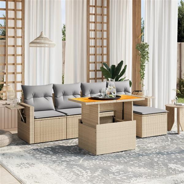 Grote foto vidaxl 6 delige loungeset met kussens poly rattan beige tuin en terras tuinmeubelen