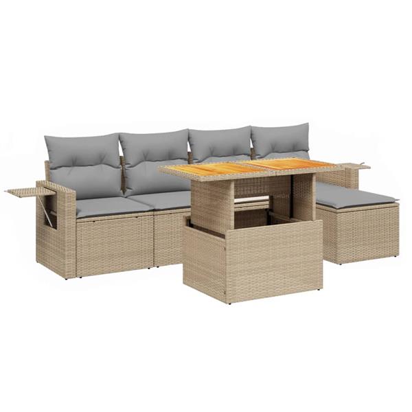 Grote foto vidaxl 6 delige loungeset met kussens poly rattan beige tuin en terras tuinmeubelen
