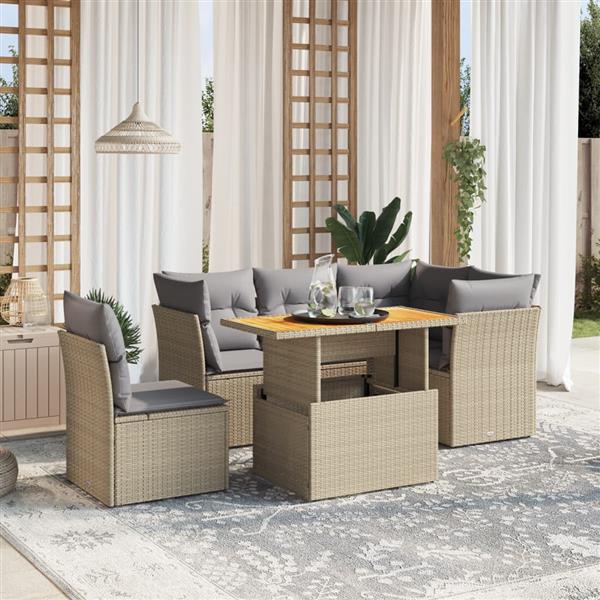Grote foto vidaxl 5 delige loungeset met kussens poly rattan beige tuin en terras tuinmeubelen