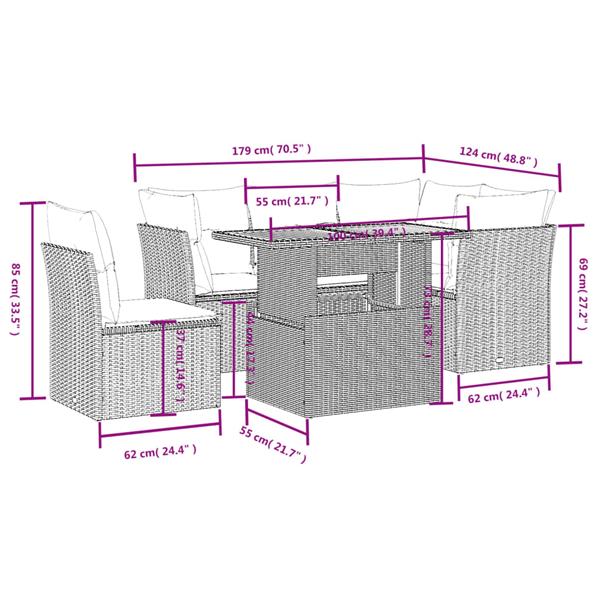 Grote foto vidaxl 5 delige loungeset met kussens poly rattan beige tuin en terras tuinmeubelen