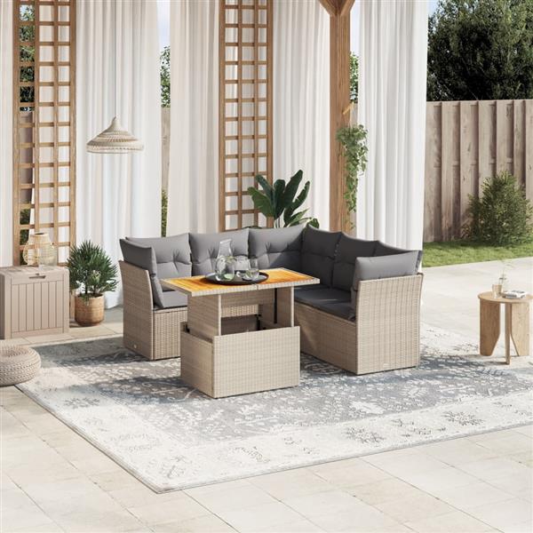 Grote foto vidaxl 5 delige loungeset met kussens poly rattan beige tuin en terras tuinmeubelen