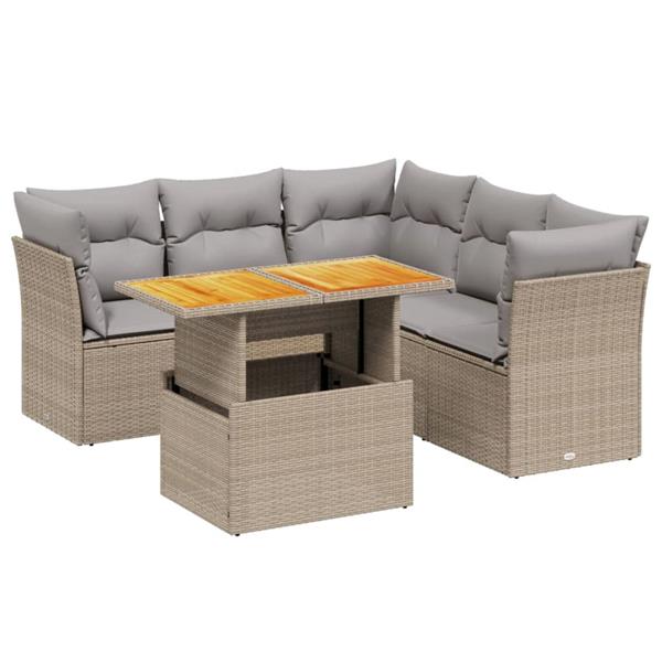 Grote foto vidaxl 5 delige loungeset met kussens poly rattan beige tuin en terras tuinmeubelen