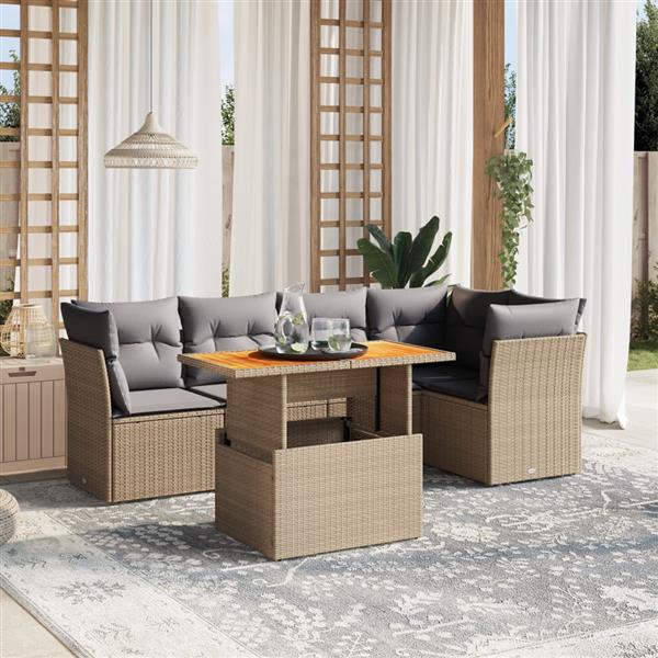 Grote foto vidaxl 5 delige loungeset met kussens poly rattan beige tuin en terras tuinmeubelen